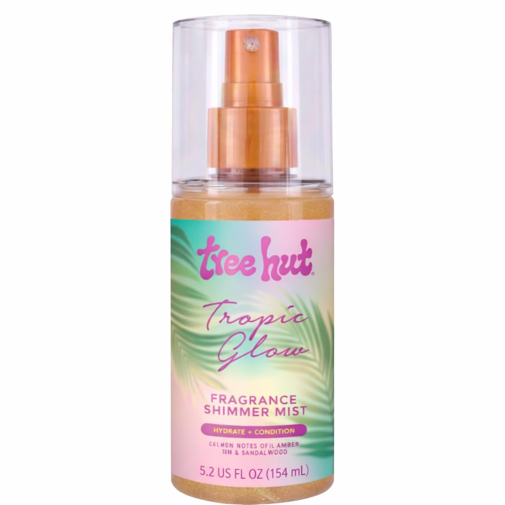 Tree Hut Tropic Glow Shimmer Mist bottle showing subtle radiance for everyday wear