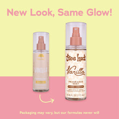 Tree Hut Vanilla Fragrance Mist spray application for refreshing skin and scent.