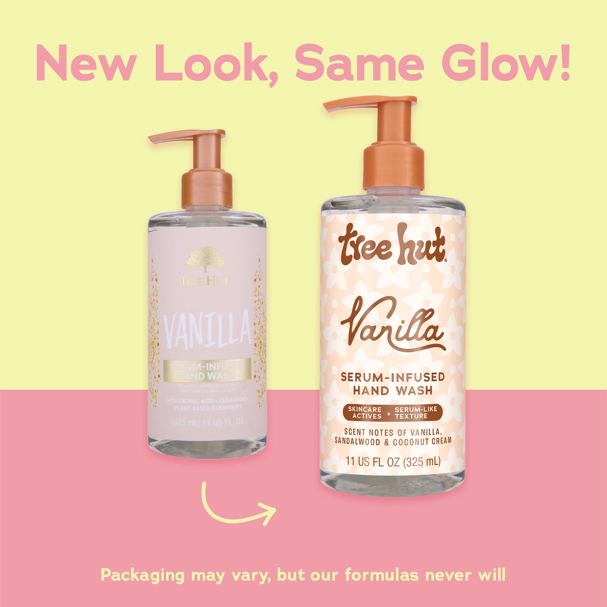 Tree Hut Vanilla Serum Hand Wash pump bottle delivering rich lather.