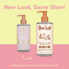 Tree Hut Vanilla Serum Hand Wash pump bottle delivering rich lather.