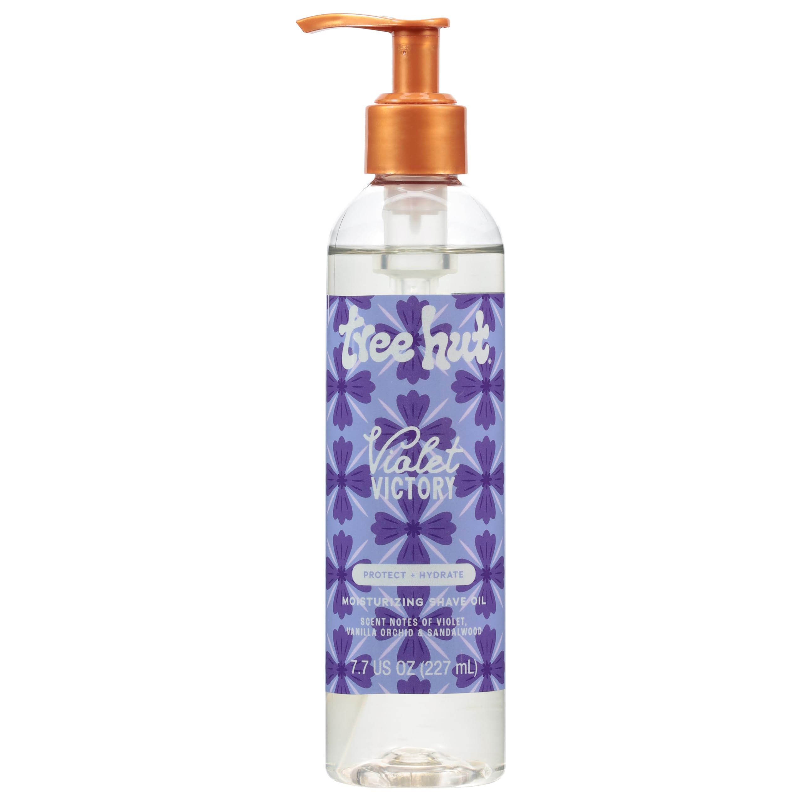 Tree Hut Violet Victory bottle pour shows gel-to-oil texture for a smooth shave.