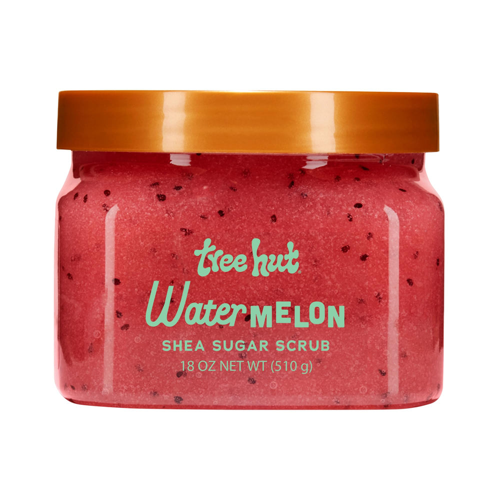 Tree Hut Watermelon Sugar Scrub, frasco ergonomico para exfoliar suavemente la piel.
