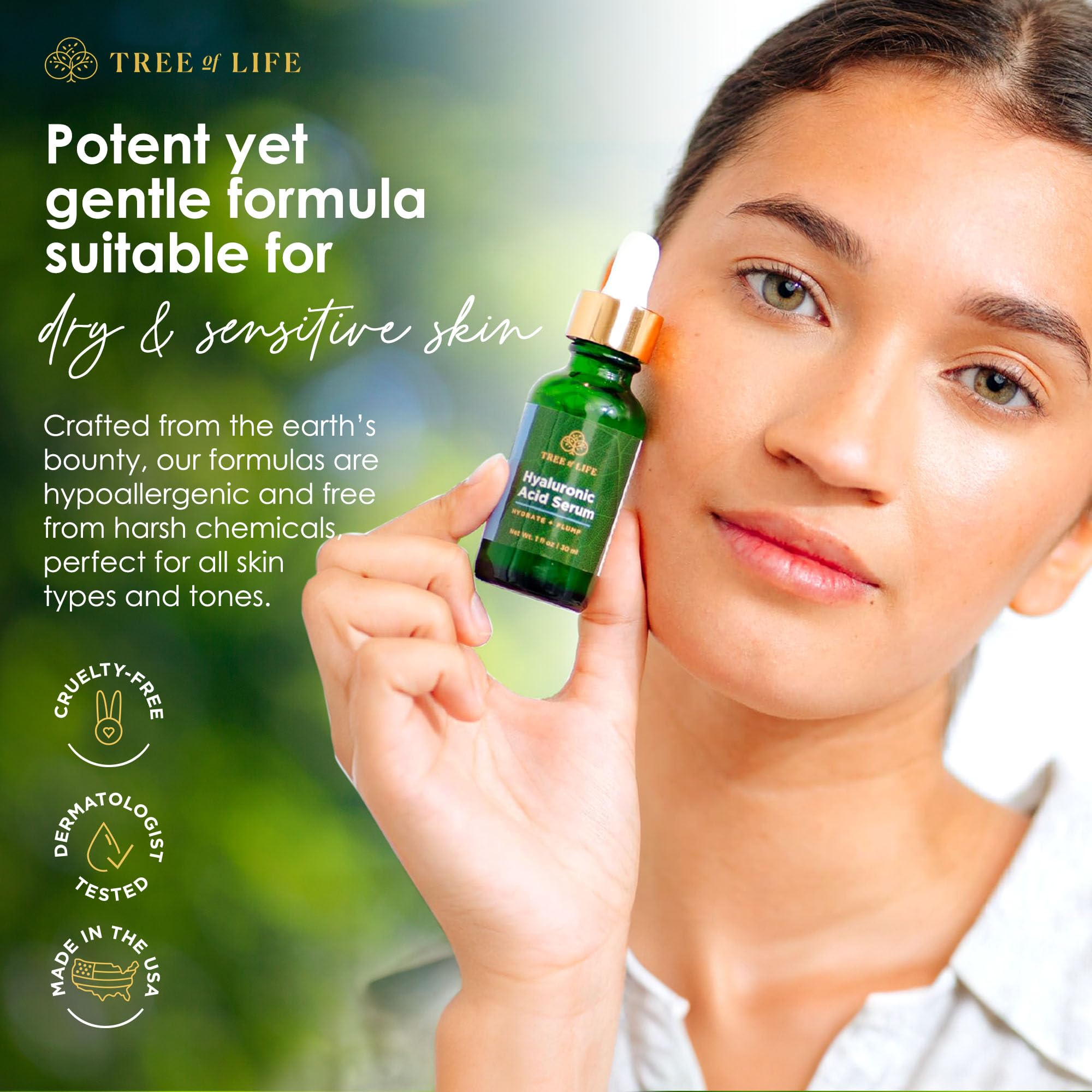 Tree of Life Beauty dermatologist-tested badge signals trusted skincare.