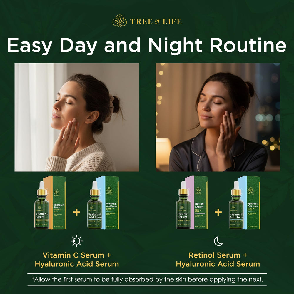 Tree of Life Beauty Hyaluronic acid serum bottle delivers deep hydration.