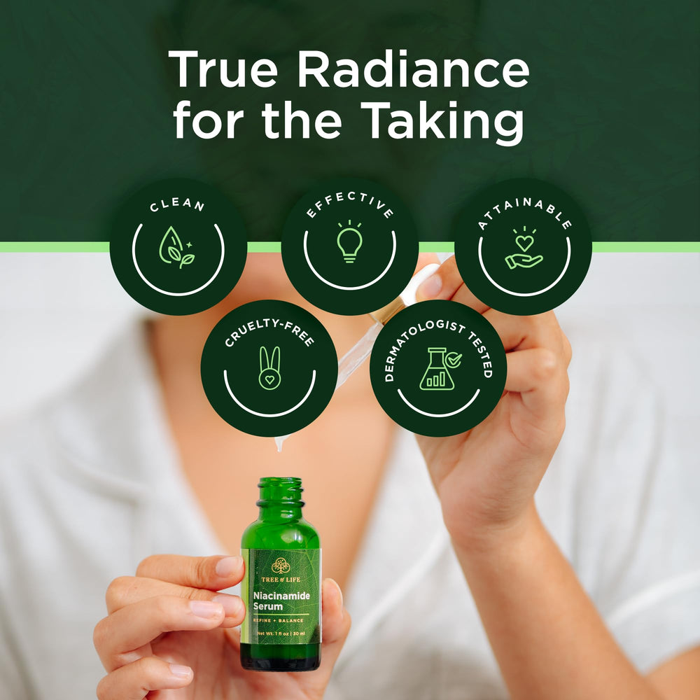 Envase ecológico del Niacinamida Serum de Tree of Life Beauty.