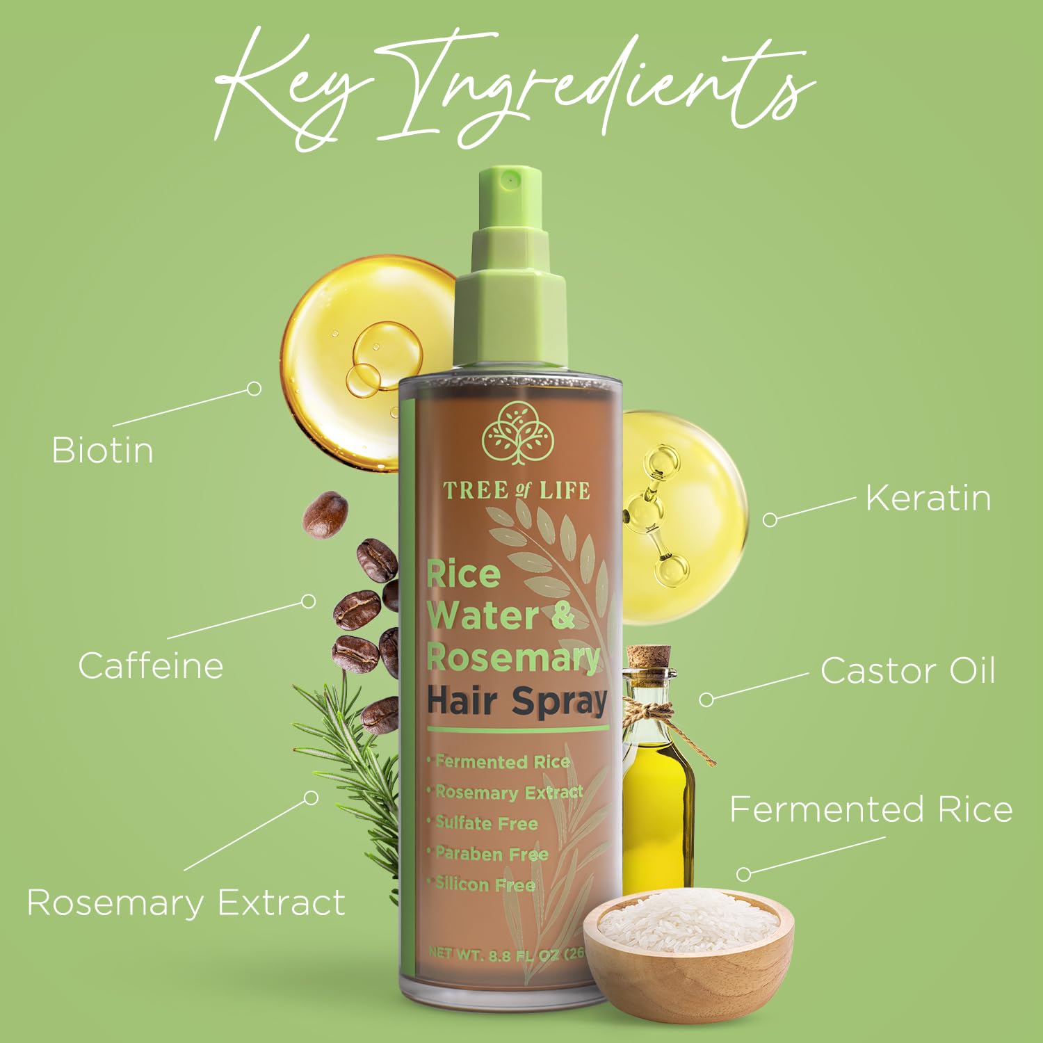Tree of Life Beauty spray para crecimiento capilar con textura ligera.