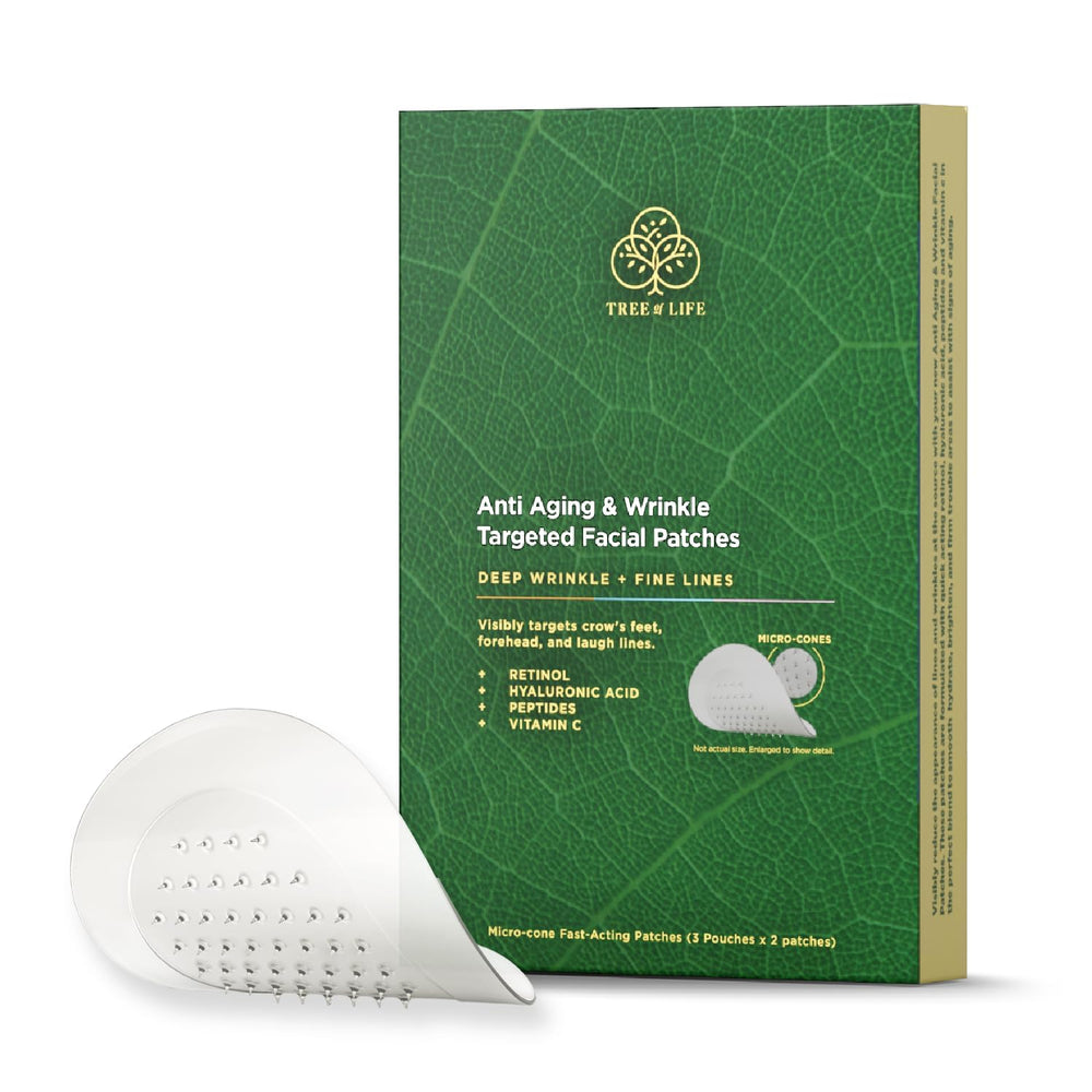 Tree of Life Beauty deep wrinkle patch on forehead targets fine lines for smoother skin.