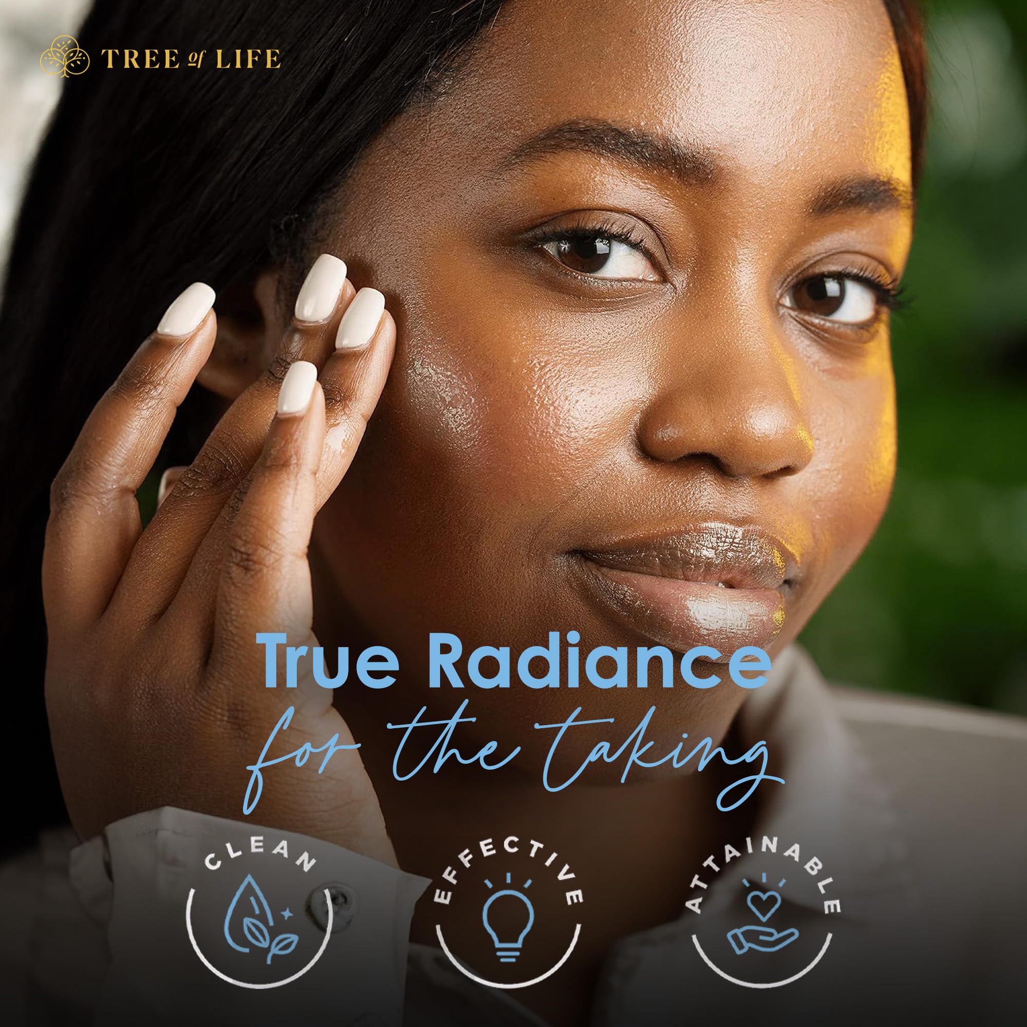 Morning and night routine with Tree of Life serums for daily care.