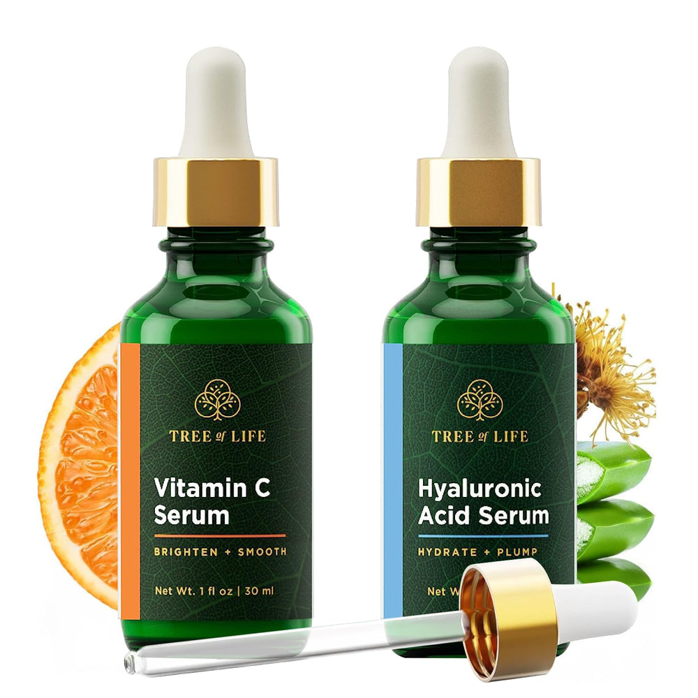 Tree of Life Vitamin C serum bottle highlighting brightening potential for even skin tone.