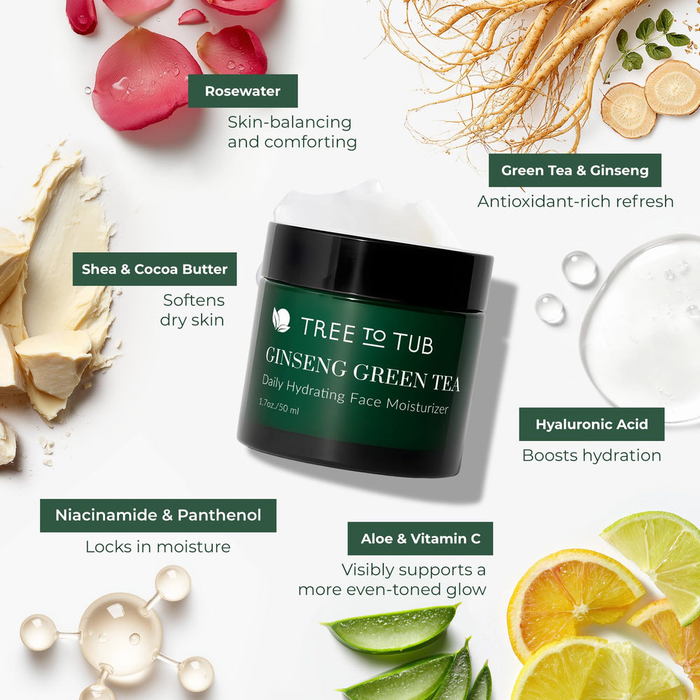 Tree To Tub moisturizer with natural ginseng highlight.