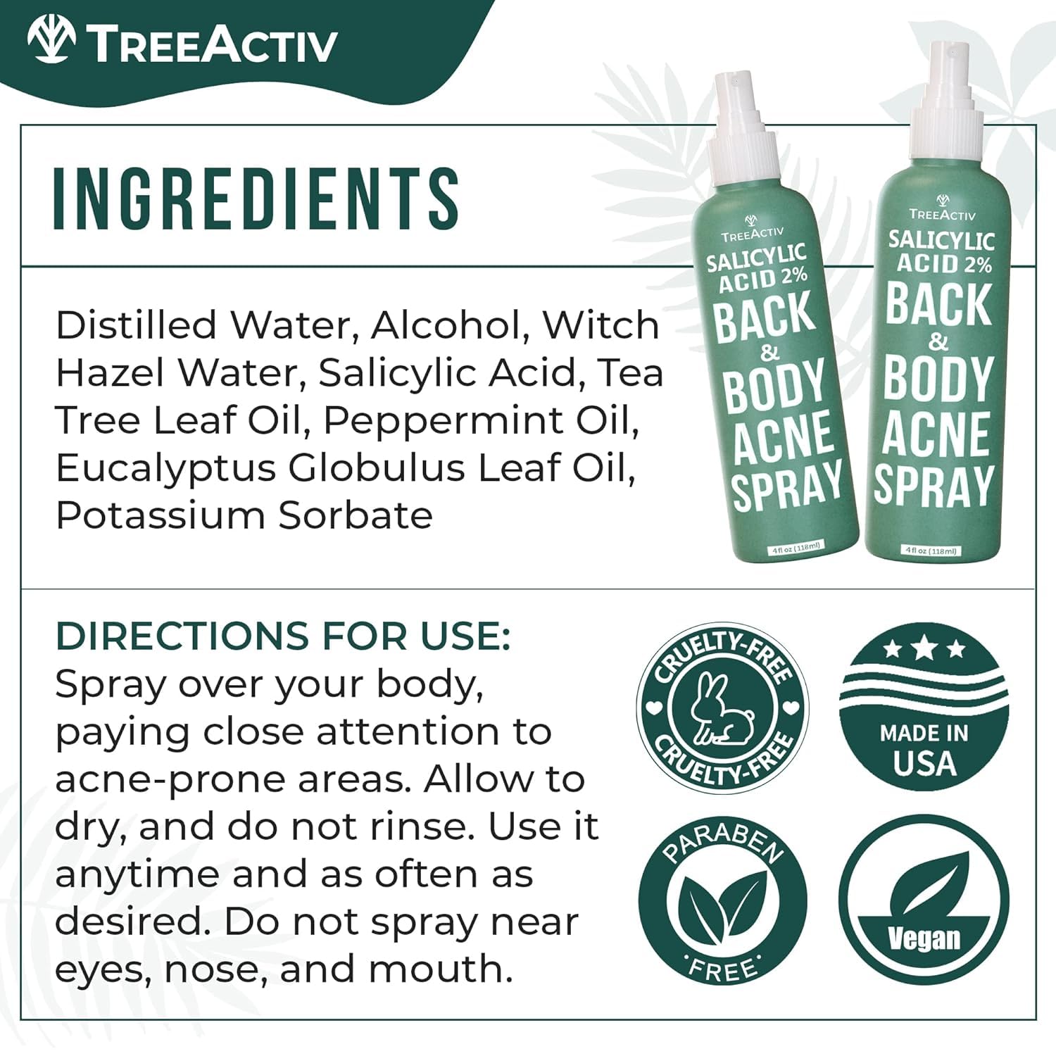 TreeActiv aplicación en la espalda para tratamiento de brotes.