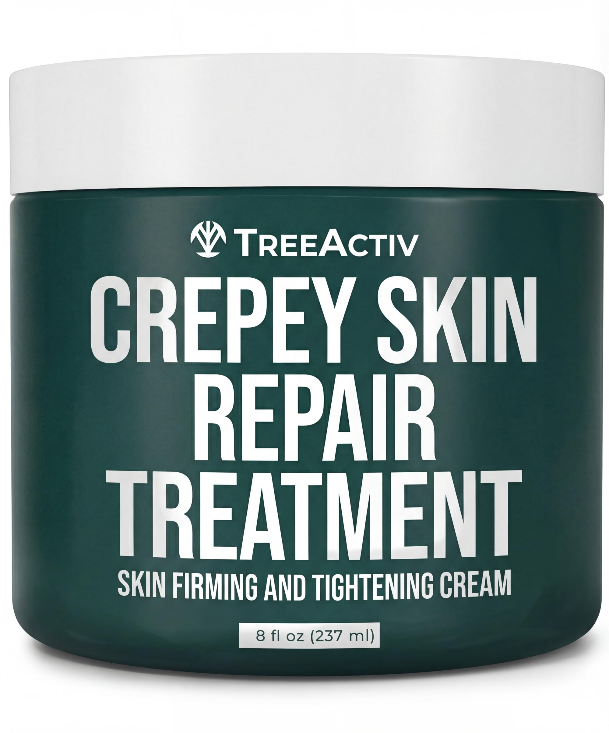 TreeActiv Crepey Skin Repair Cream jar close-up showing rich texture for dry skin nourishment