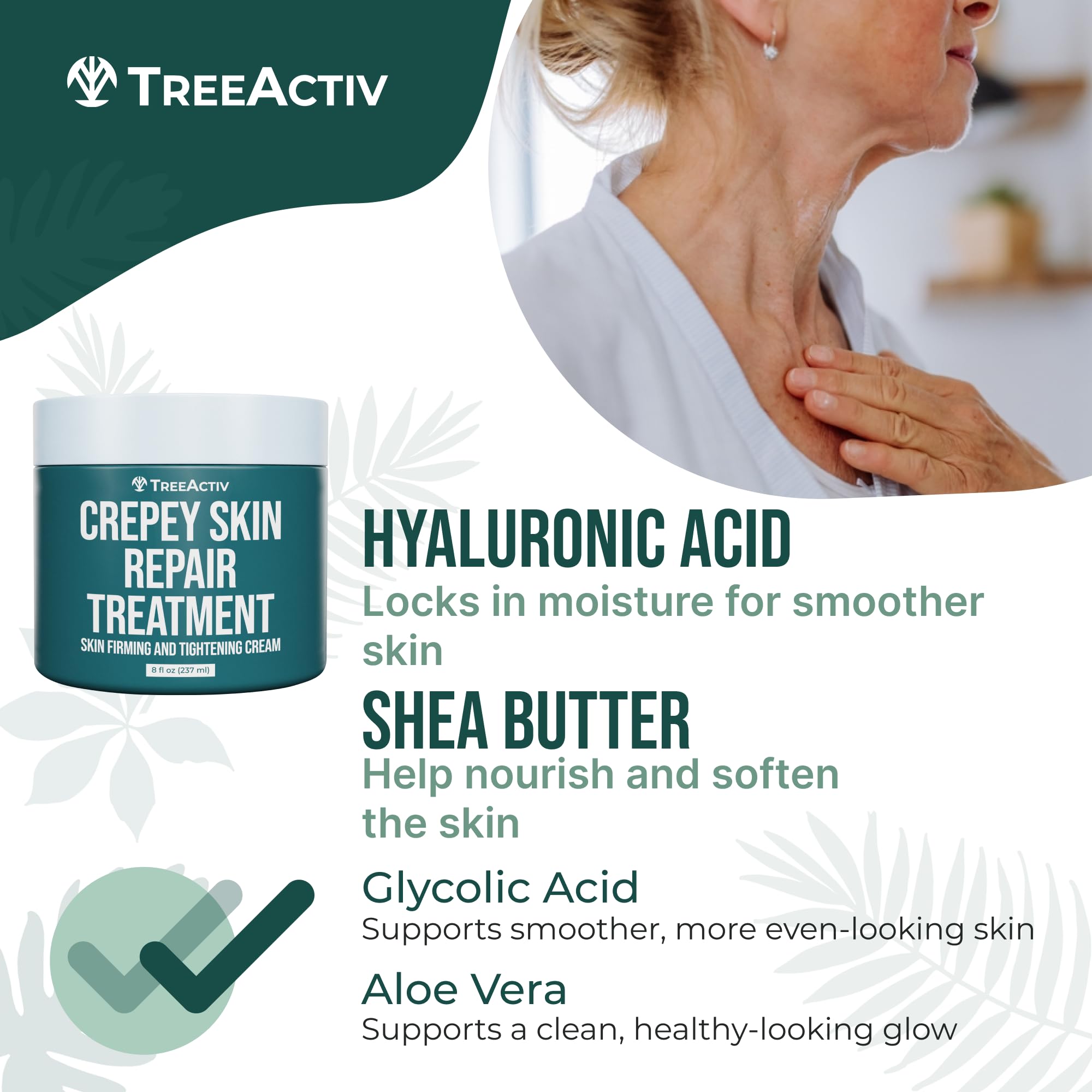 TreeActiv Crepey Skin Repair Cream showing rough texture before and after use