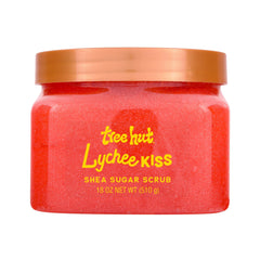 Tree Hut Lychee Kiss Scrub exfoliación suave con aroma exótico para piel radiante.
