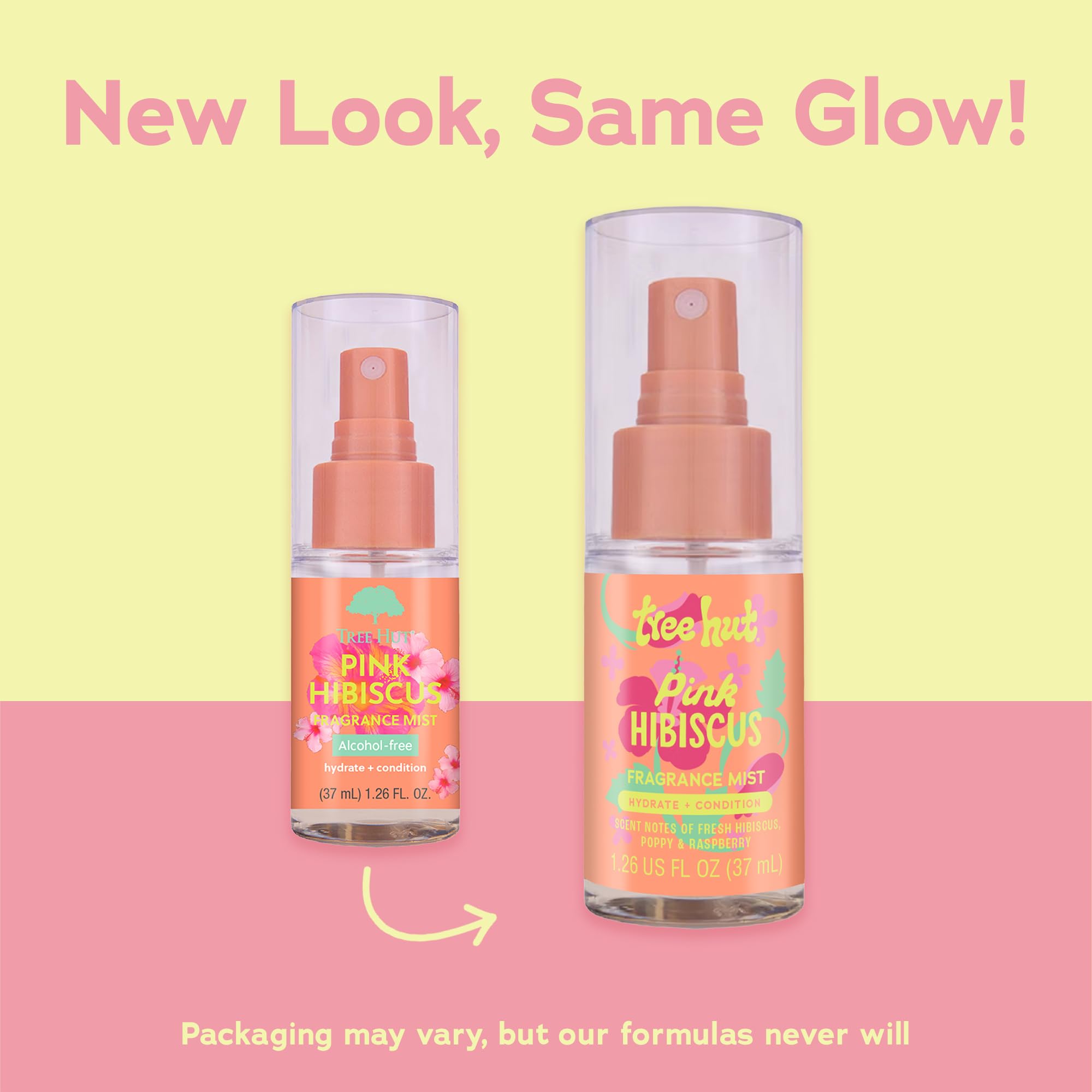 Tree Hut Pink Hibiscus mist cap closeup highlighting alcohol-free hydration for soft skin.