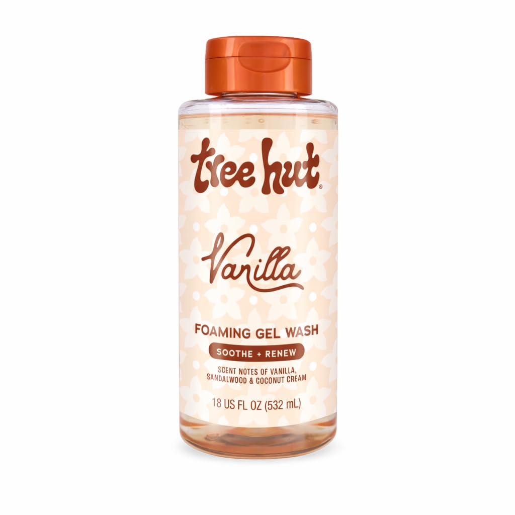 Tree Hut Vanilla Foaming Gel Wash bottle showcasing a hydrating, gentle cleanse.