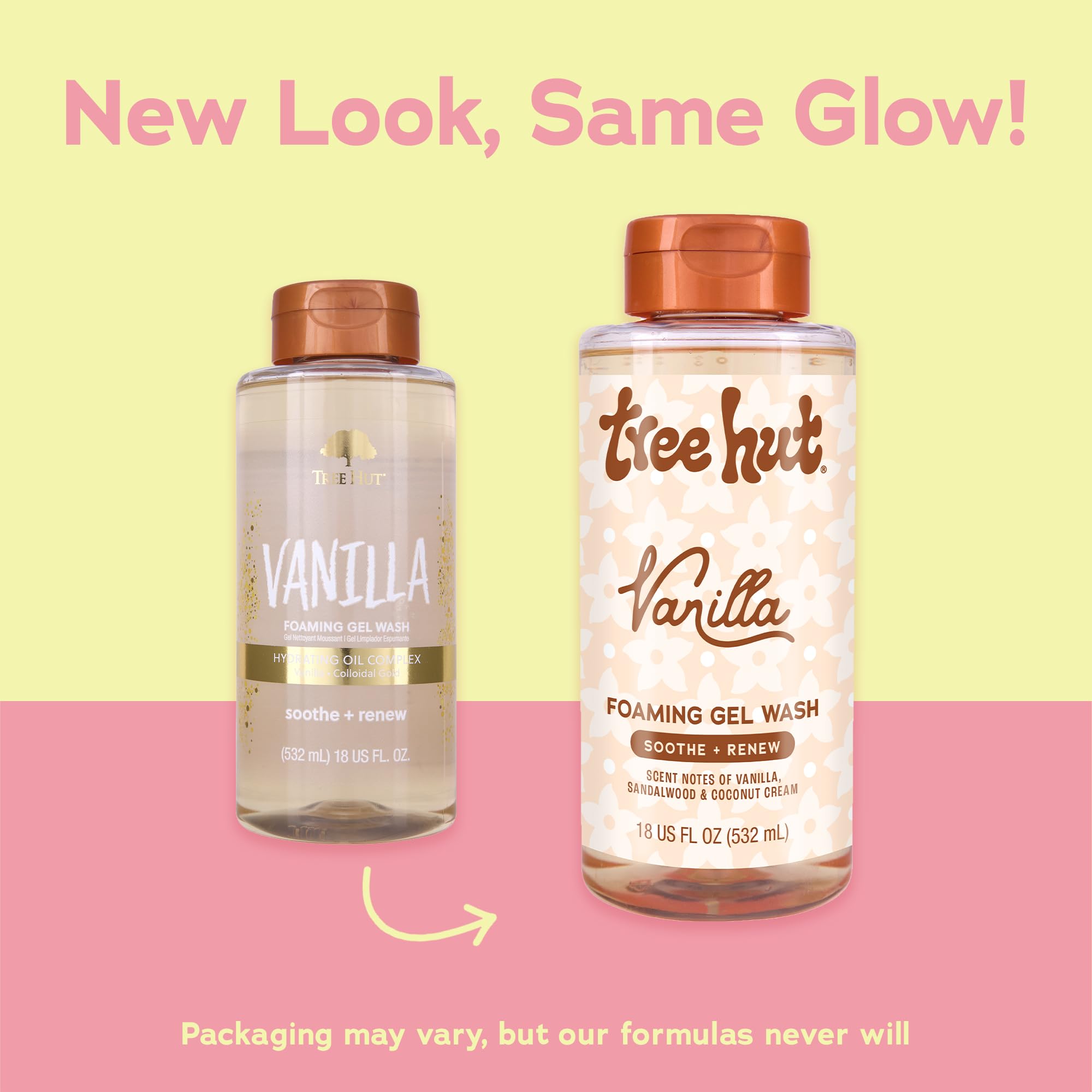 Tree Hut Vanilla Foaming Gel Wash pump for quick lather and rinse.