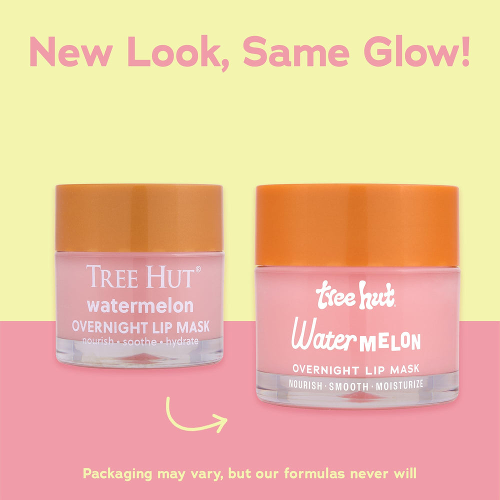 Tree Hut Watermelon Scent Lip Mask highlights refreshing fragrance for lips.