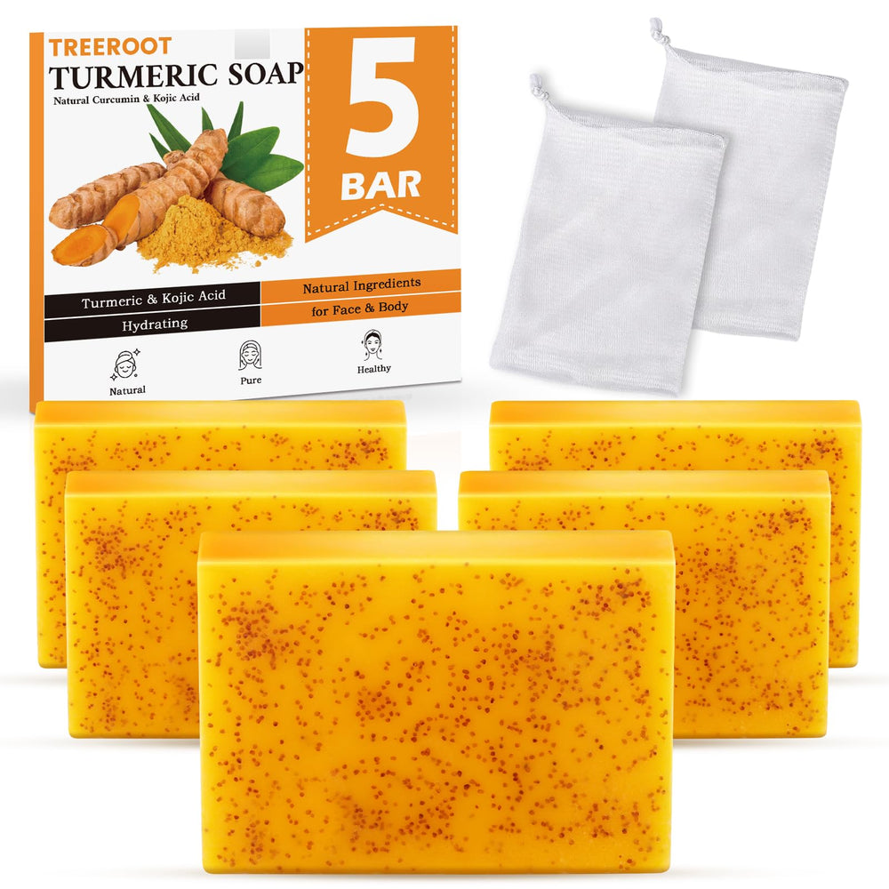 Treeroot turmeric soap 5-pack front view for daily cleansing and skin refreshment