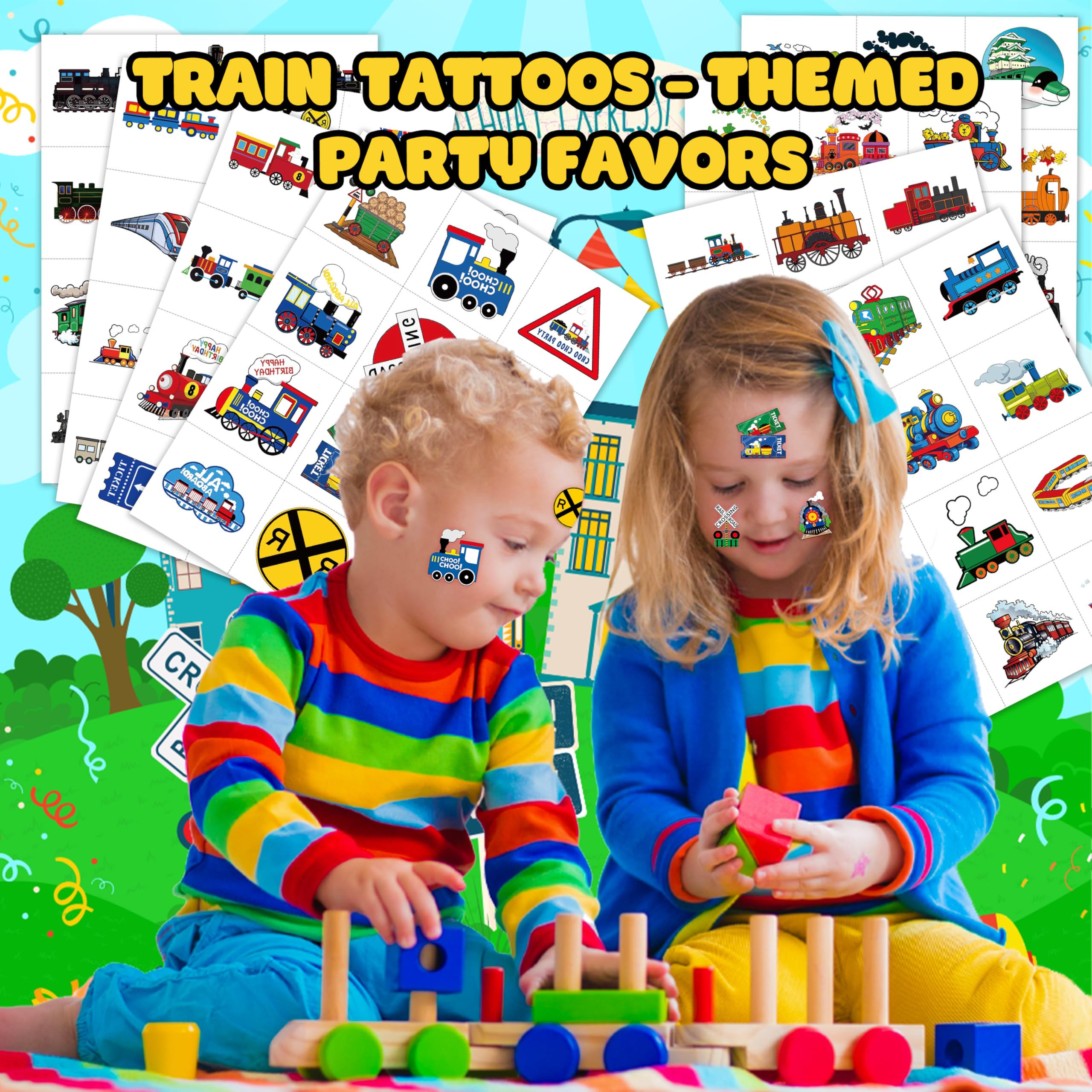 Tatuajes temporales de tren con diseños de ferrocarril para premiar en clase.