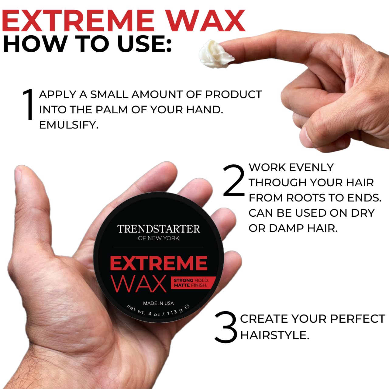 TRENDSTARTER Extreme Wax aplicación suave para peinados disciplinados.