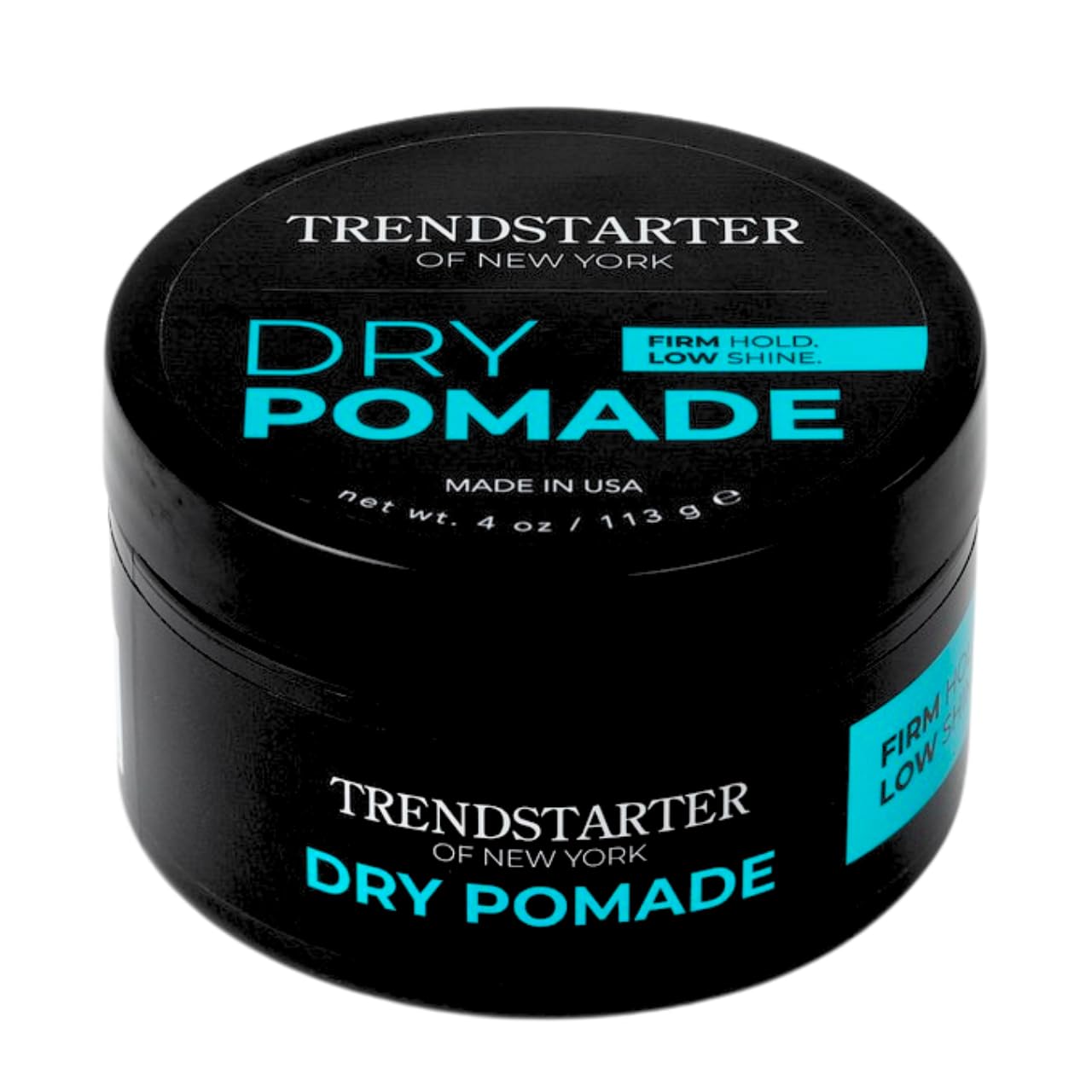 TRENDSTARTER Pomada seca envase 4 onzas ofrece fijación firme sin brillo excesivo.