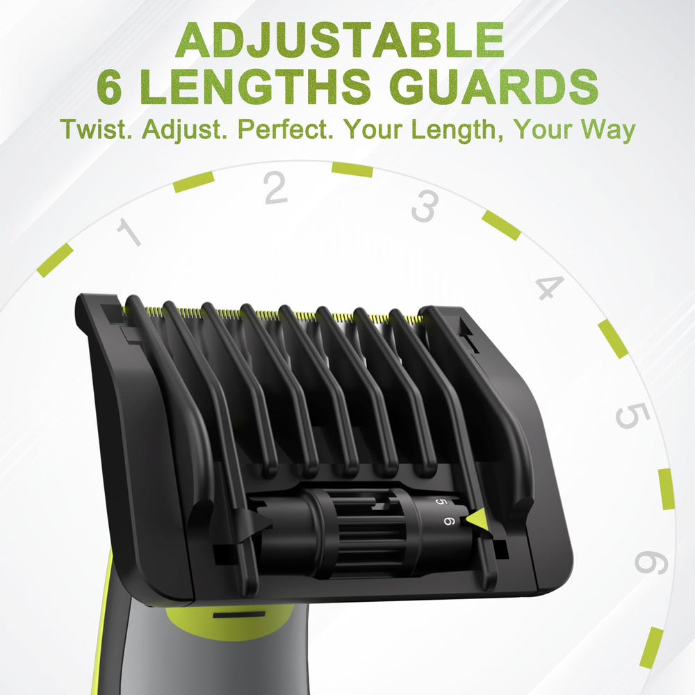 TRESBOUTIQUE 6-in-1 guard attached to OneBlade for quick grooming