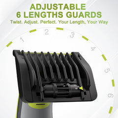 TRESBOUTIQUE 6-in-1 guard attached to OneBlade for quick grooming