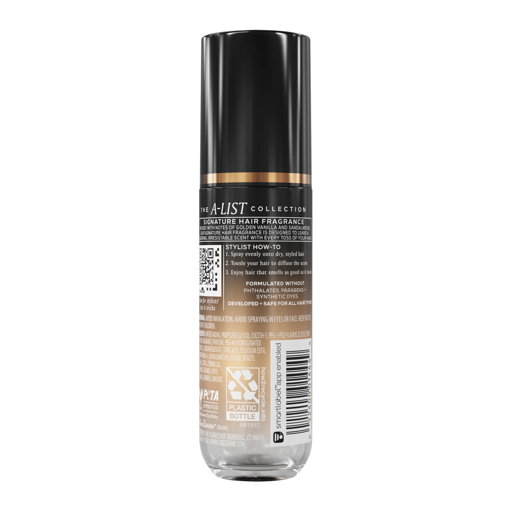TRESemmé A-List fragrance spray diffuse evenly on dry hair for lasting aroma.