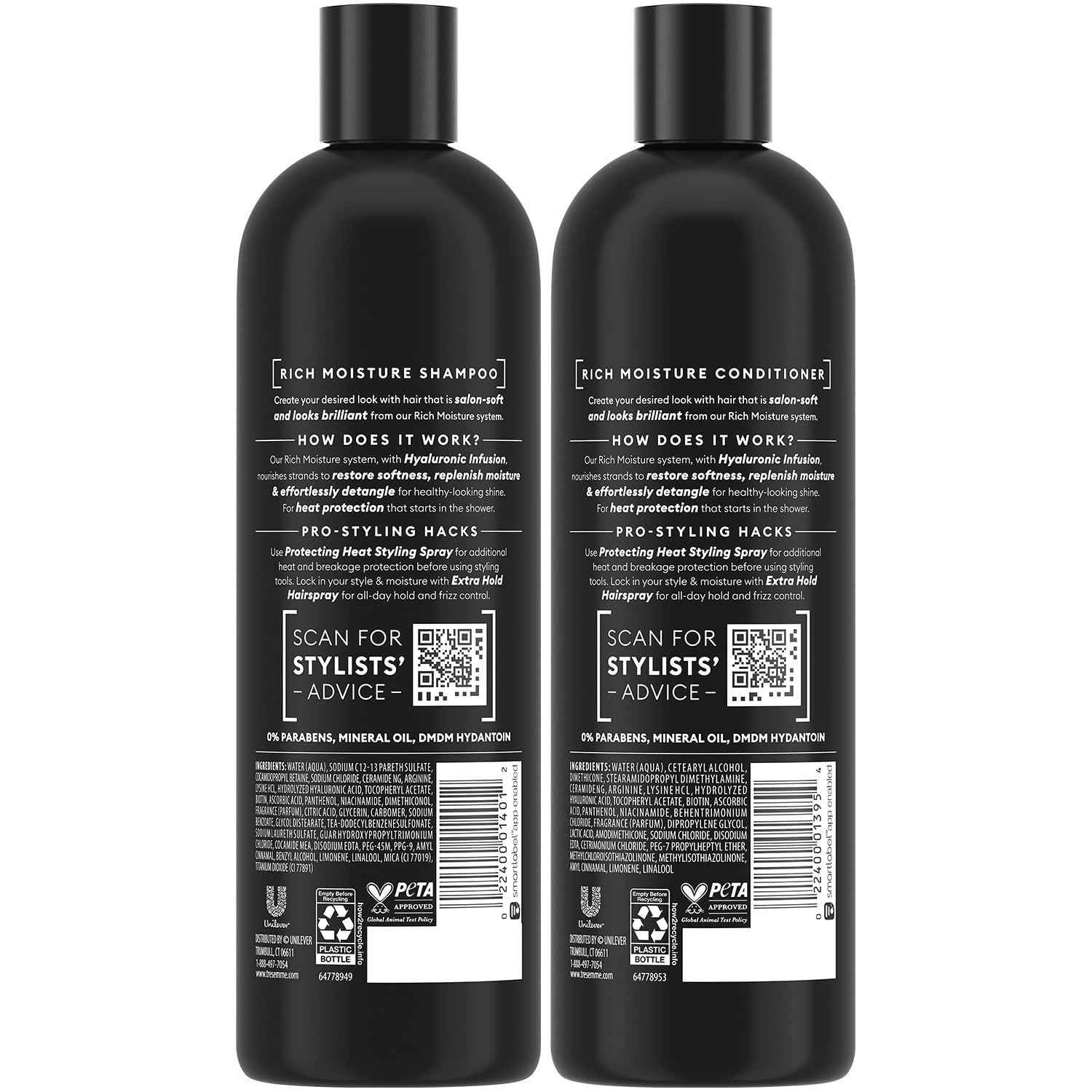 Acondicionador TRESemmé Rich Moisture, botella para suavidad y brillo