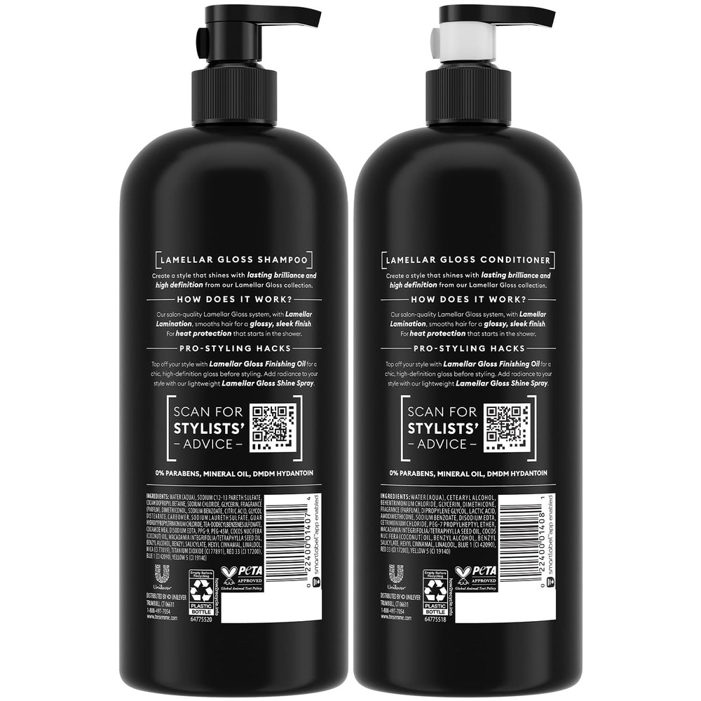 TRESemmé Acondicionador Lamellar Gloss, botella elegante para cabello suave y manejable.