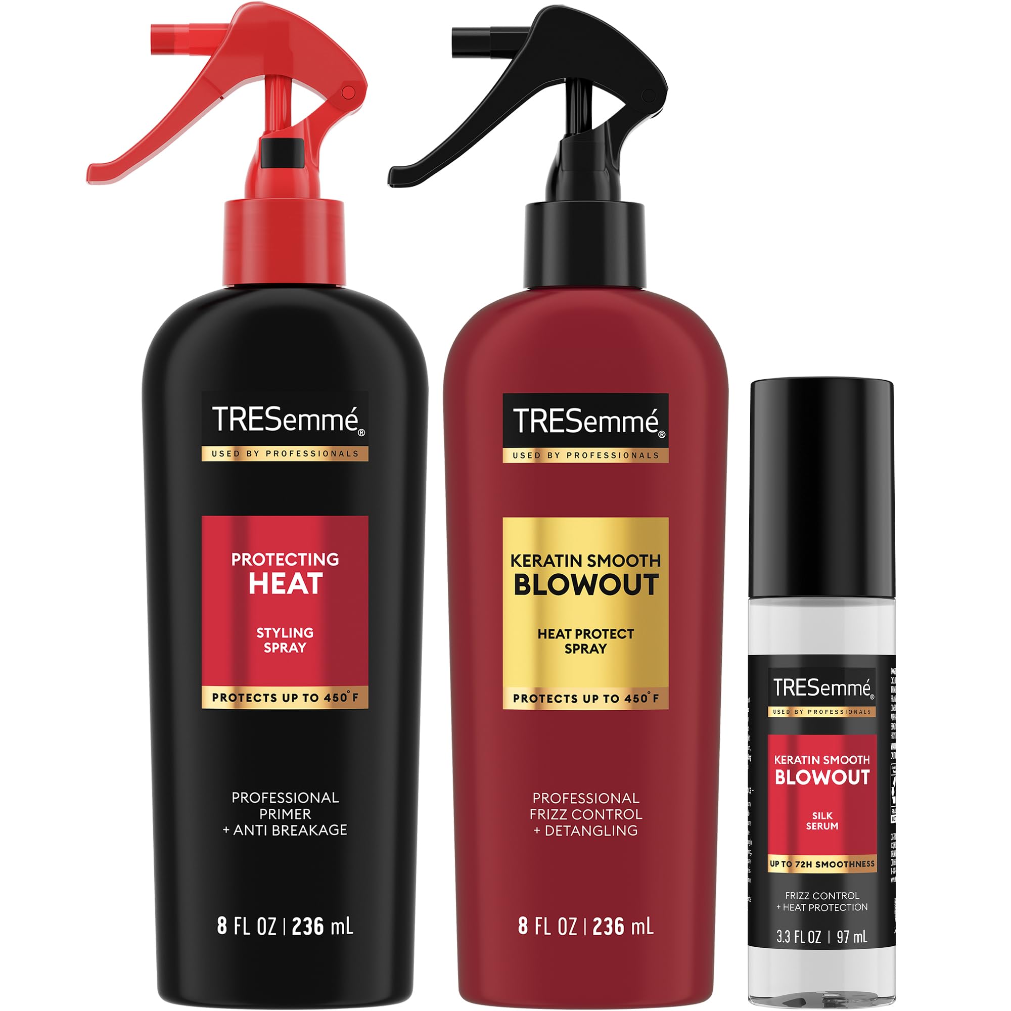 TRESemmé Keratin Smooth Blowout Spray bottle for detangle and frizz control.