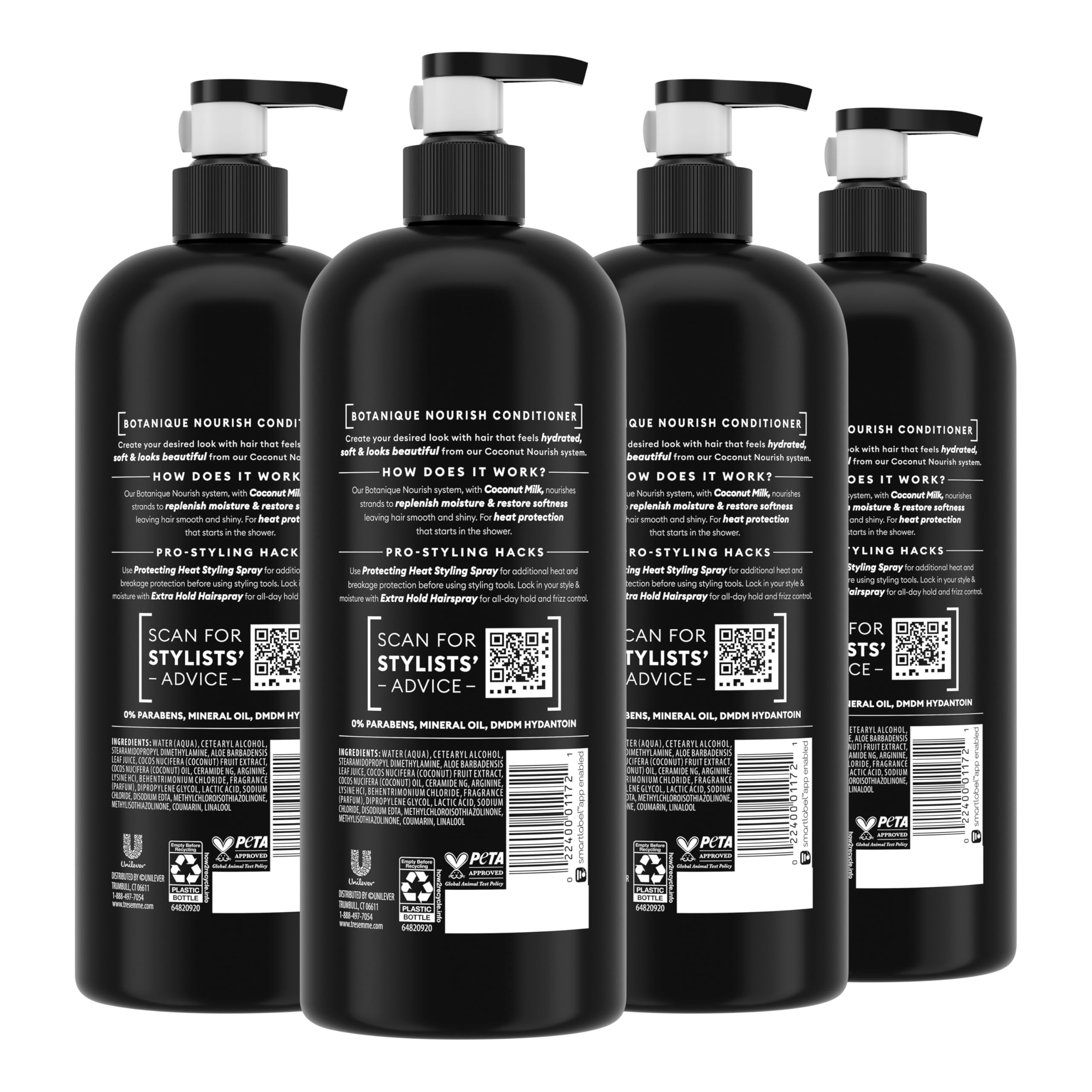 TRESemmé Botanique Nourish: envase frontal realza la fórmula suave sin parabenos.