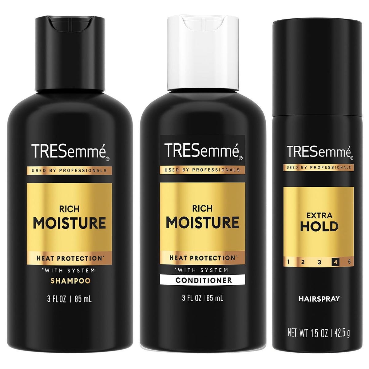 Champú hidratación intensa de Tresemmé en botella, cabello suave y manejable.