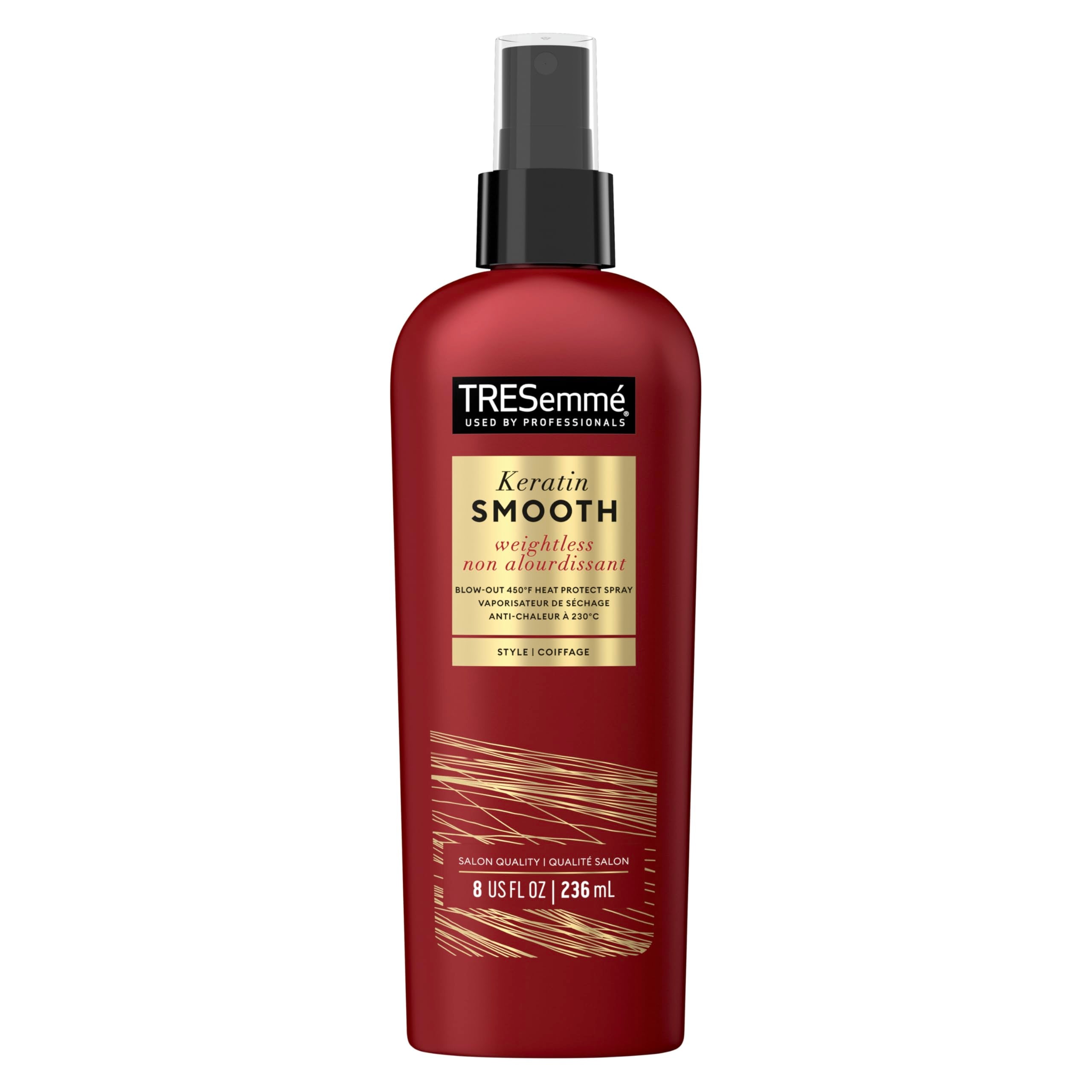 TRESemmé Expert Selection Heat Protection Spray bottle ready for heat styling, protecting hair.