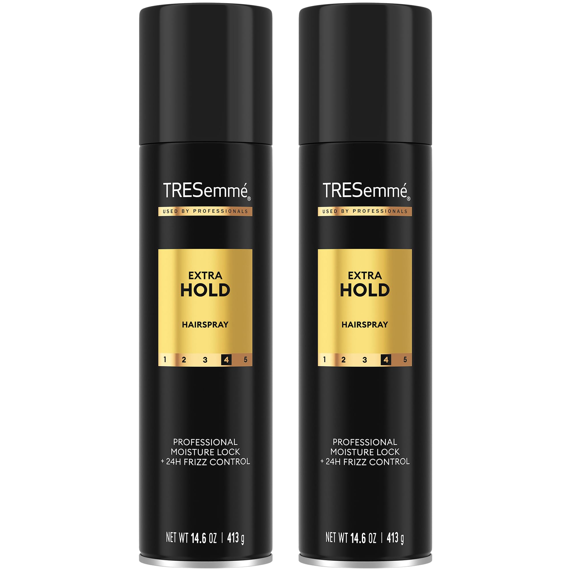 TRESemmé Extra Hold Hairspray 2-pack bottle close-up shows sturdy hold.