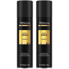 TRESemmé Extra Hold Hairspray 2-pack bottle close-up shows sturdy hold.