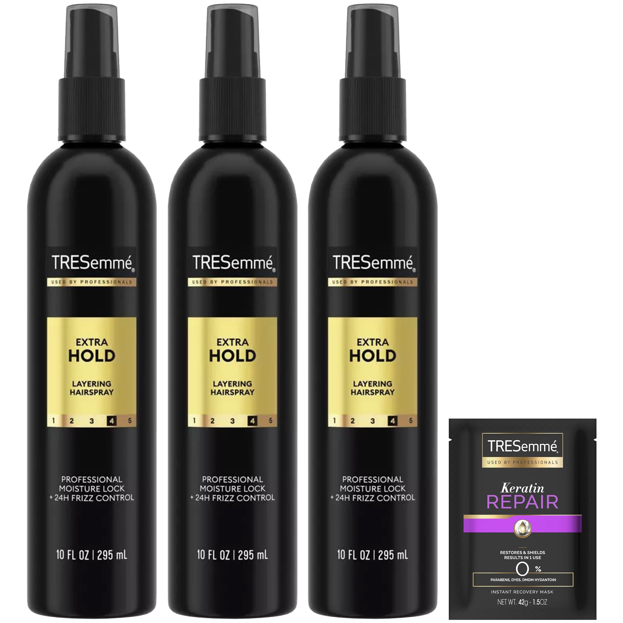 Tresemmé Extra Hold Hairspray bottle delivering long-lasting hold with a soft finish.