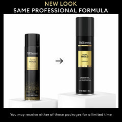 Hair styled with Extra Hold Hairspray for a natural finish and control.