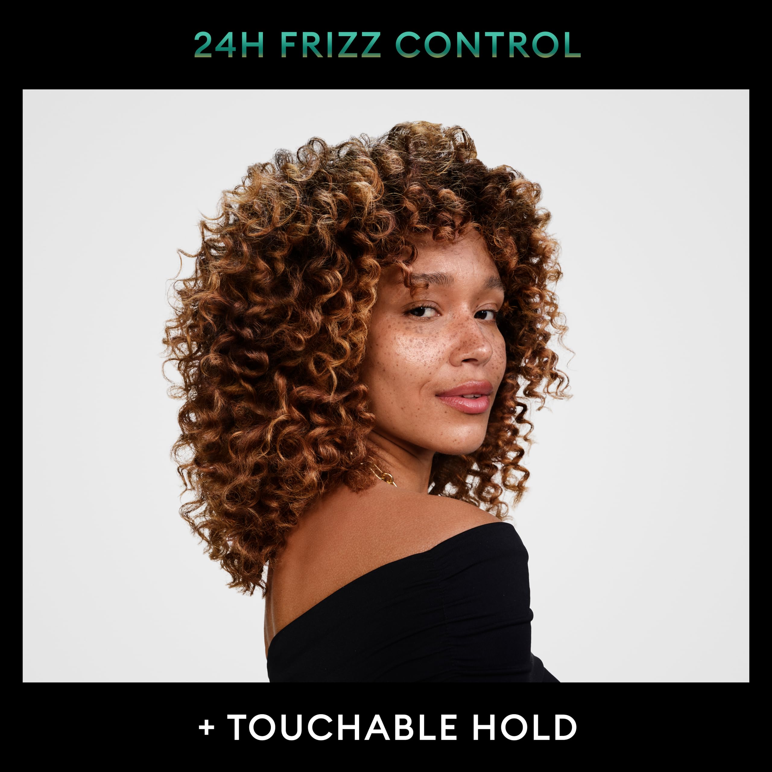 After-styling shot highlights defined curls with hydration and bounce