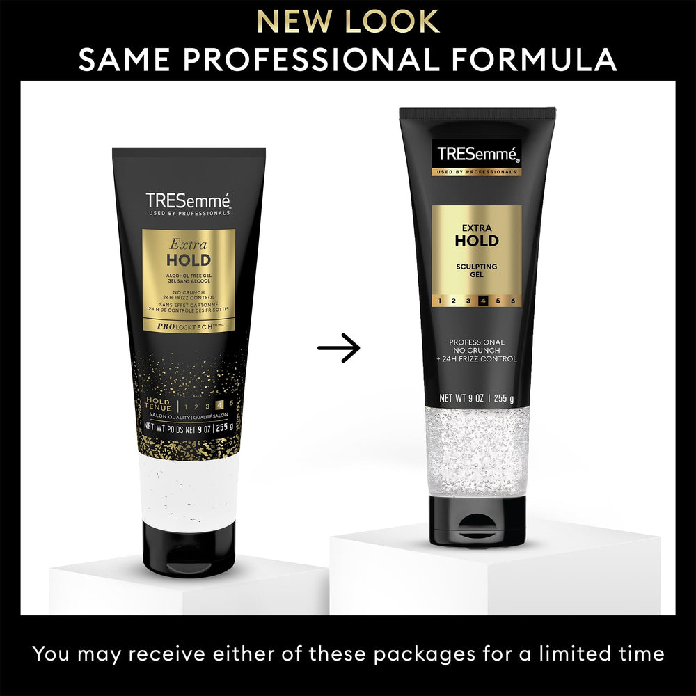 Close-up of TRESemmé Gel packaging in a professional set