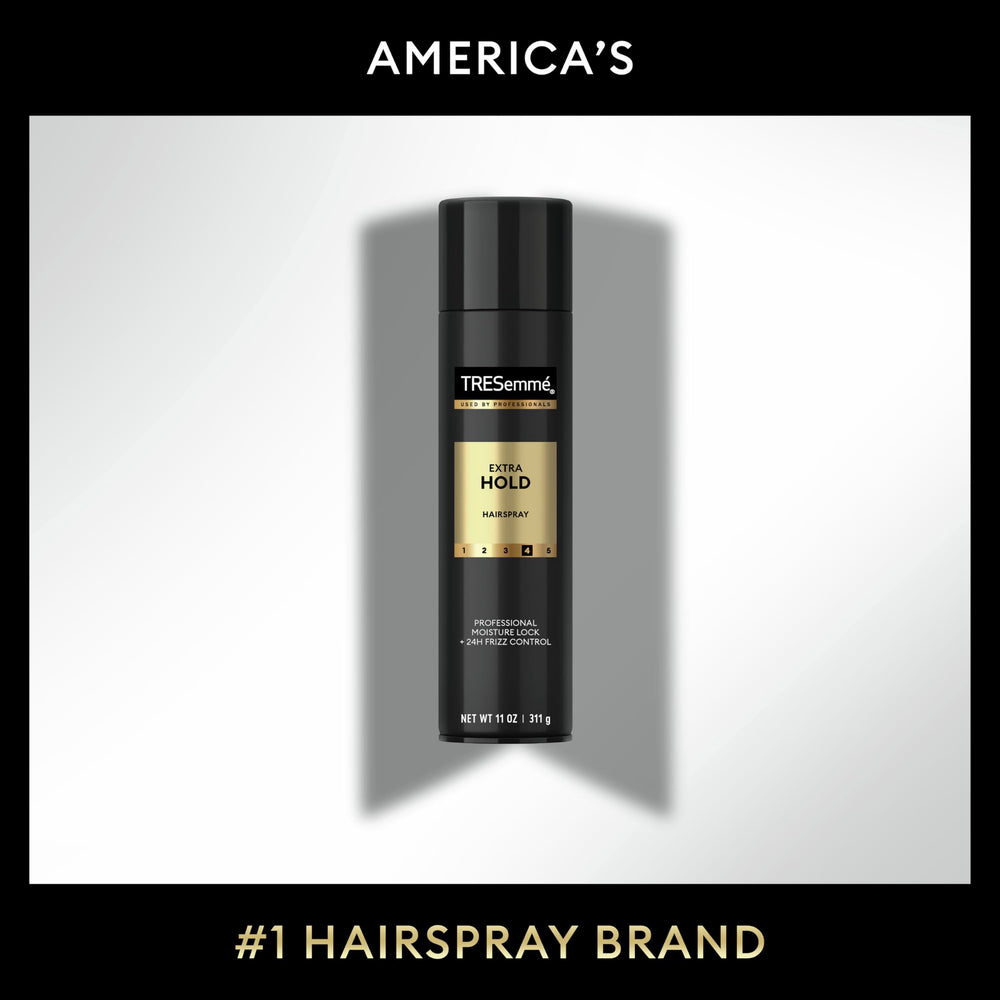 TRESemmé hairspray dry spray application demonstrating quick hold with no wet feel.