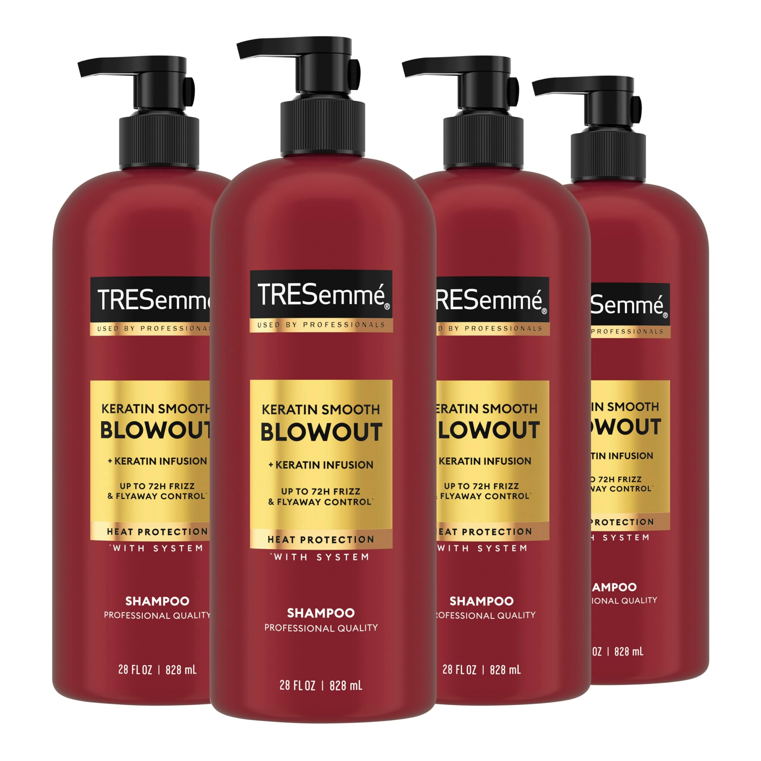 TRESemmé Keratin Smooth Blowout Champú en botella, aporta brillo y control del frizz.