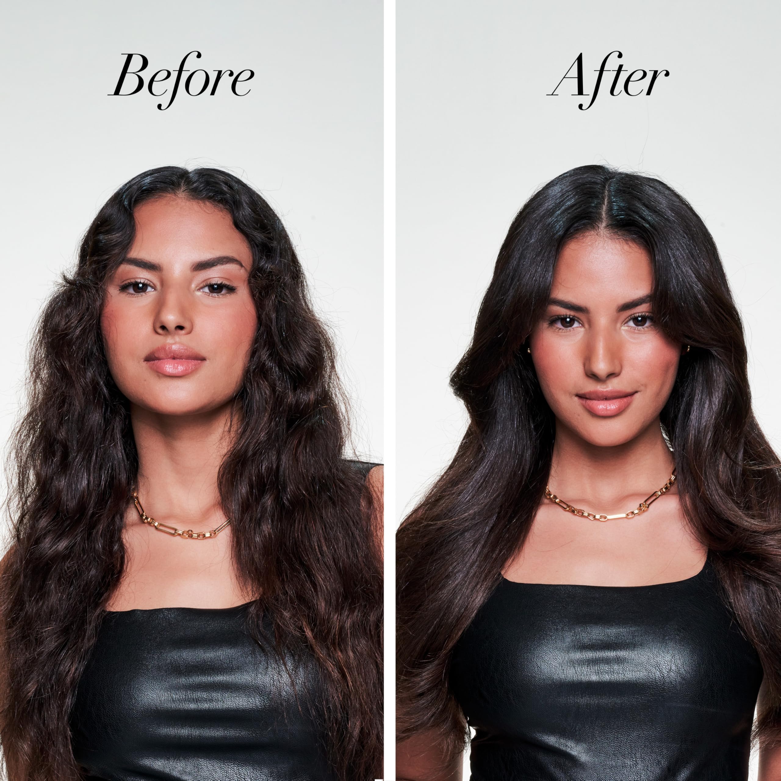TRESemmé Keratin Smooth Heat Protection applied to hair for sleek styling.
