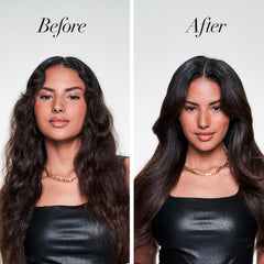 TRESemmé Keratin Smooth Heat Protection applied to hair for sleek styling.