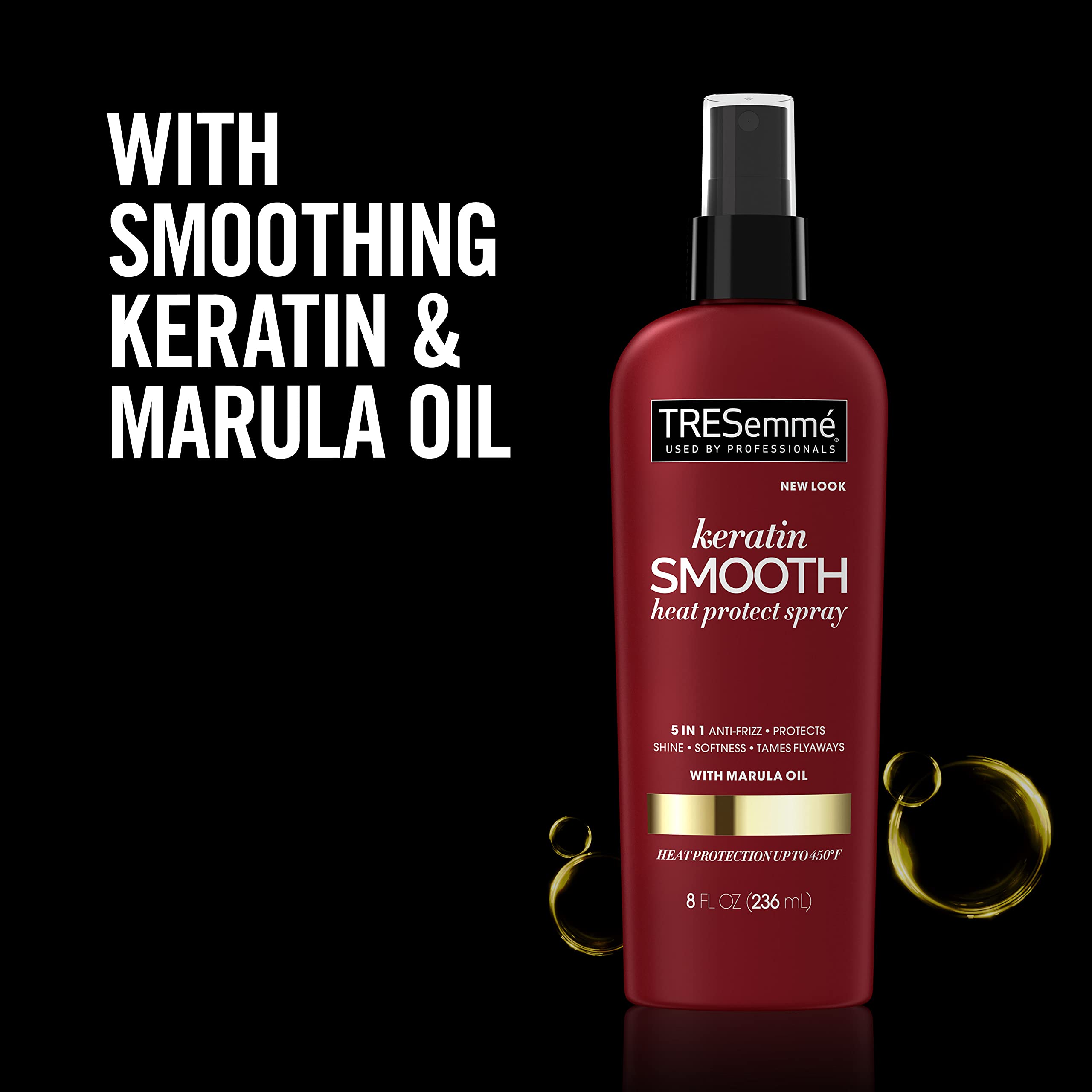 TRESemmé heat protection spray applied to damp hair before blow-drying.