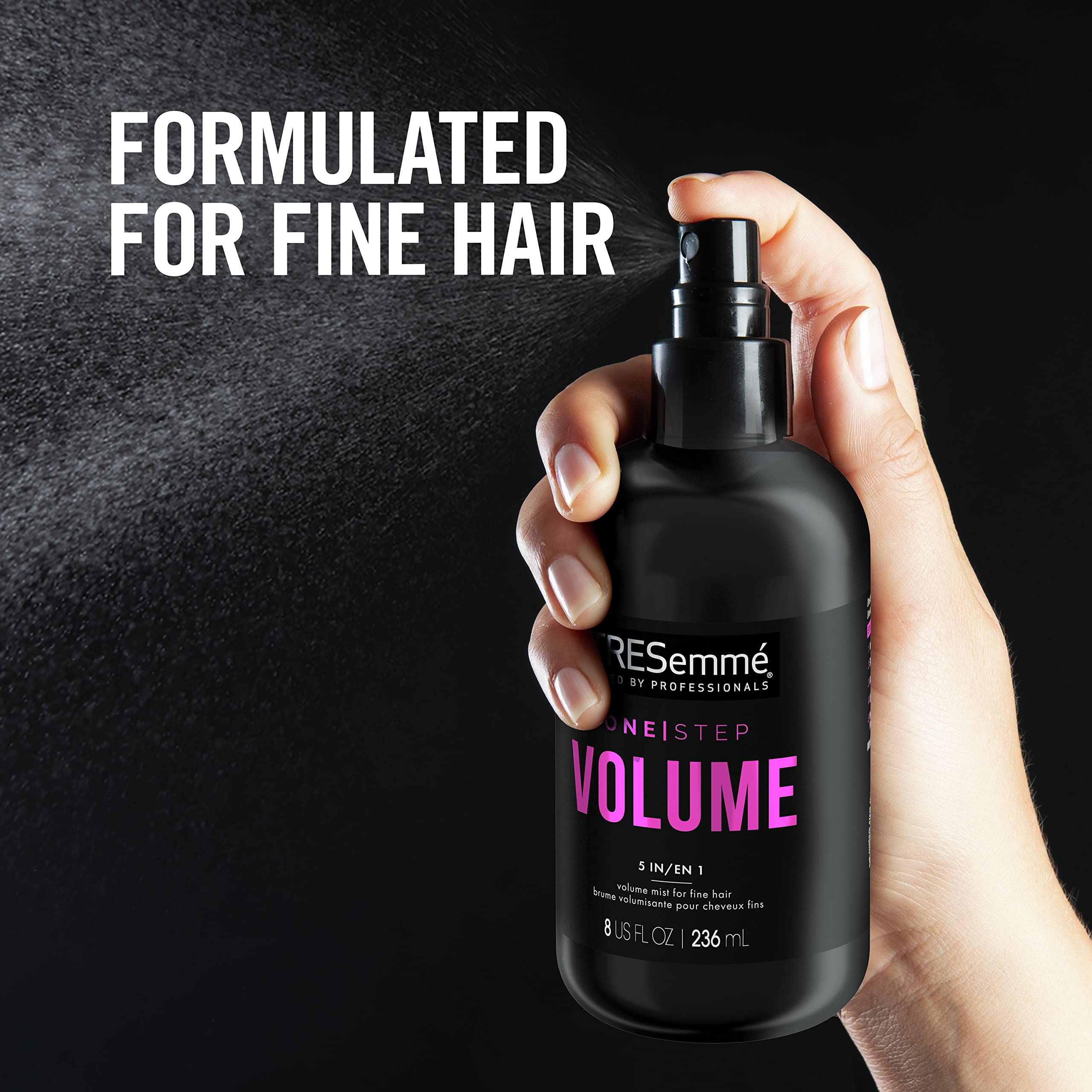 TRESemmé Volume Mist reduces static for smoother styling.
