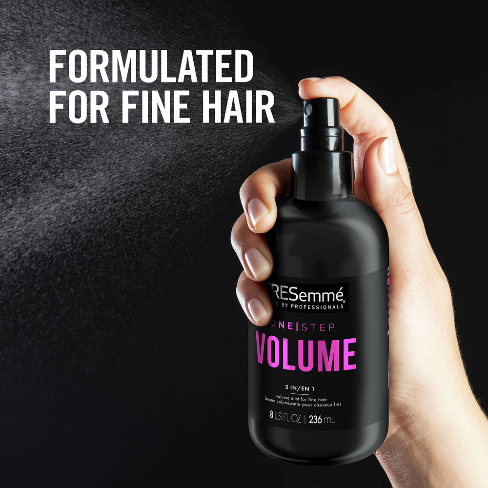 TRESemmé Volume Mist reduces static for smoother styling.