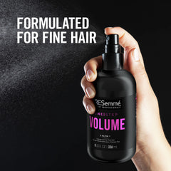 TRESemmé Volume Mist reduces static for smoother styling.