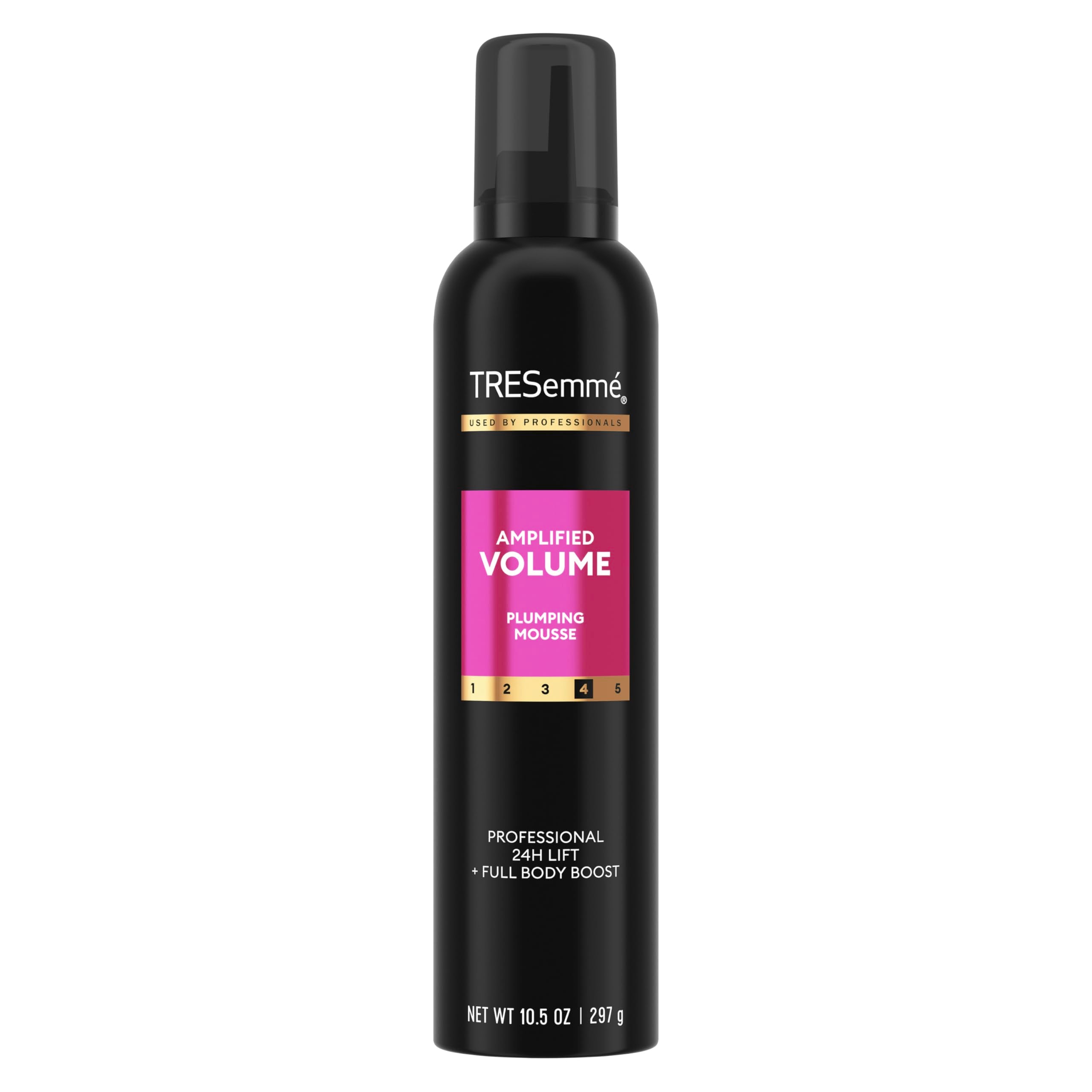 TRESemmé Plumping Mousse bottle close-up with volume-boosting formula